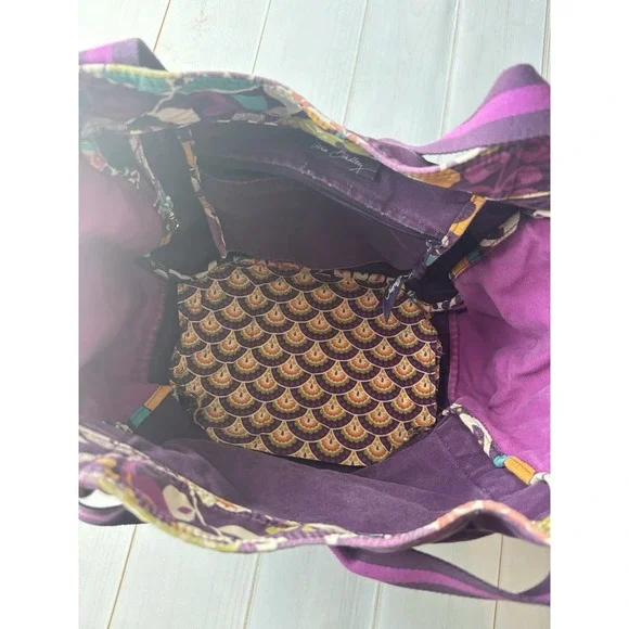 Vera Bradley Colorblock Canvas Tote Crazy Plum Purple Paisley Large 0632 - Picture 3 of 11